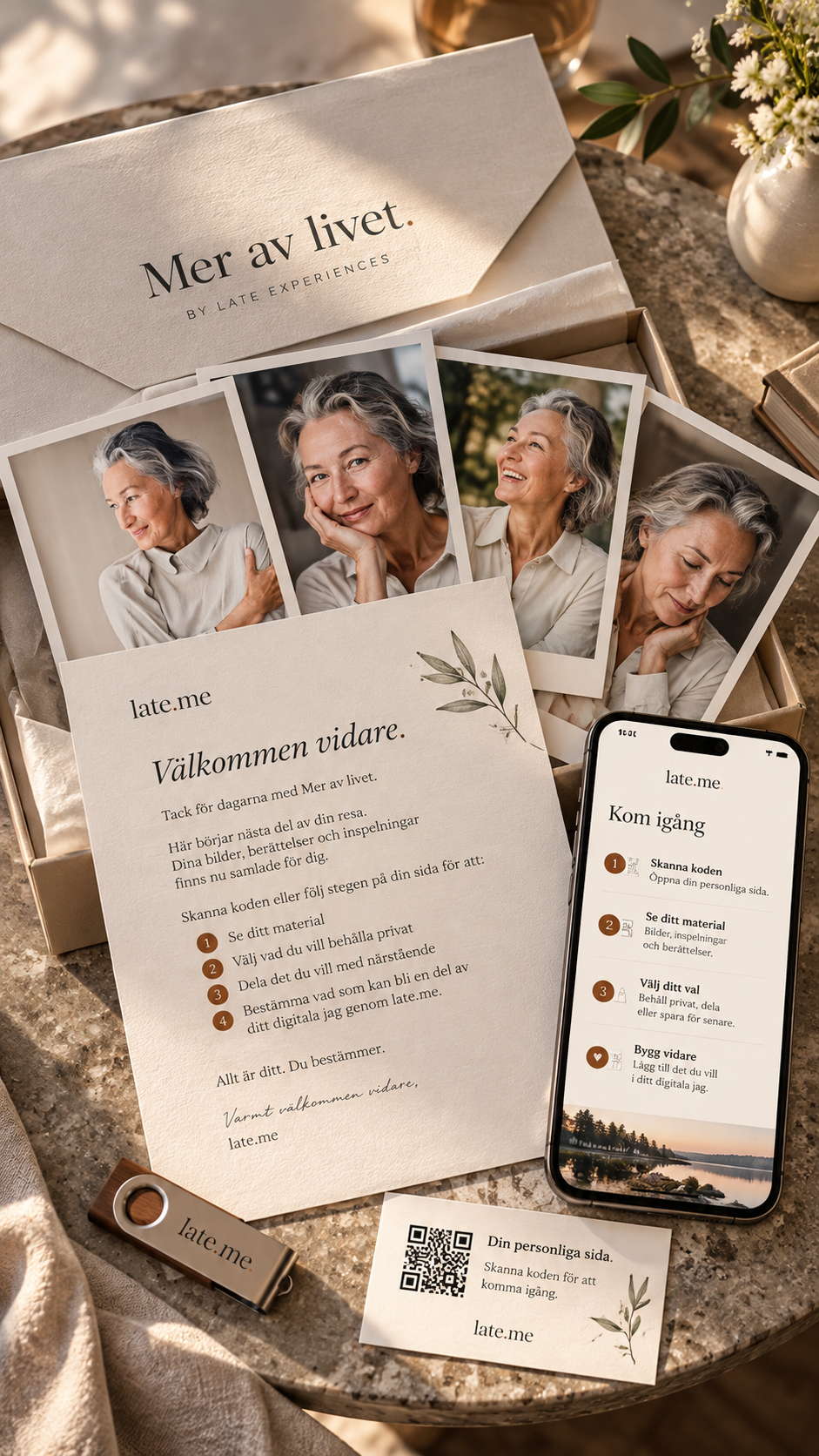 Illustrasjonsbilde av minnepakken med portretter, historier og late.me-guiden